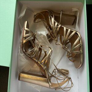 NWT Aquazzura Willow Sandals 105 In Light Copper Cage Style Lace Up High Heels